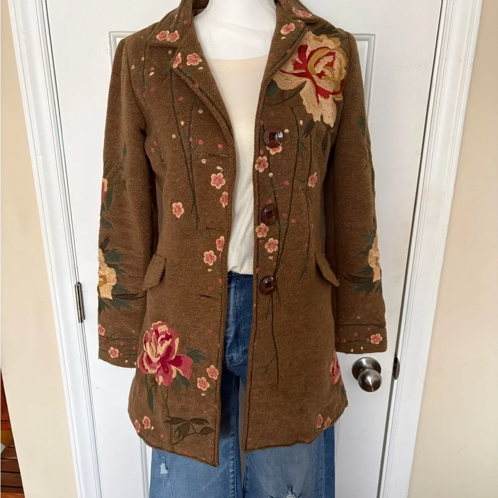 100% Wool Bohemian embroidery cottagecore coat - Picture 10 of 14